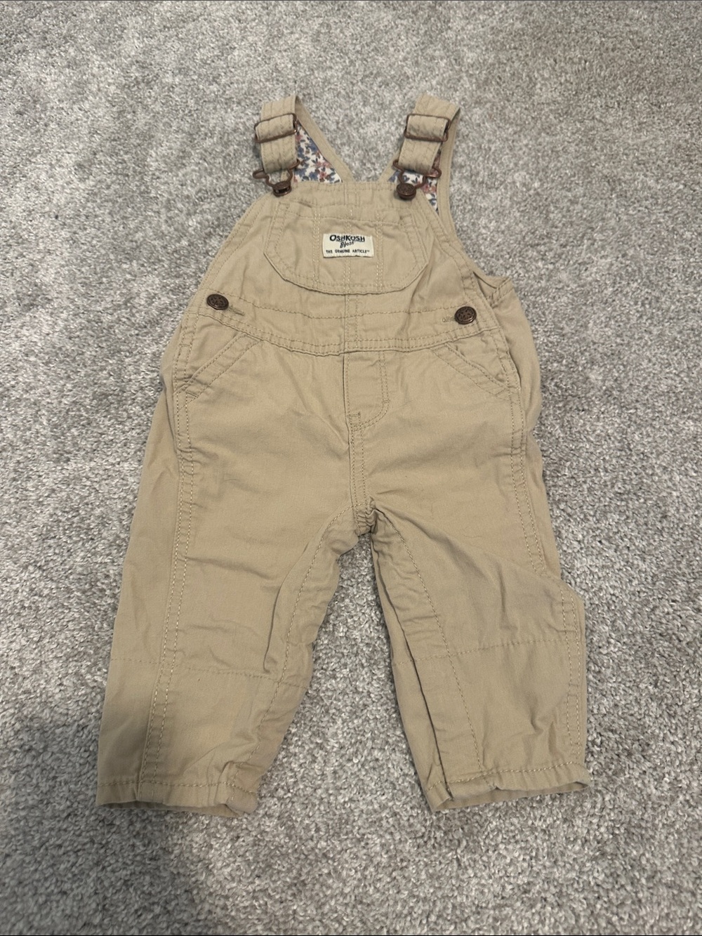 OshKosh B'gosh Beige Overalls with Floral Lining